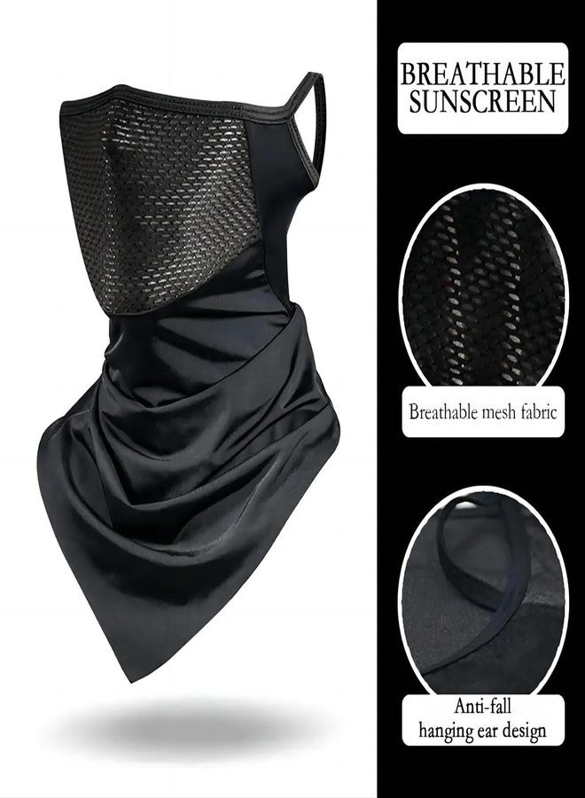 xbuk 3 Pack Triangular Hanging Ear Mask, Summer Sun Protection Cycling Face Cover Ice Silk Mask, Neck Gaiter Bandana for Outdoor (Silk Blend, black,Dark gray,Light gray) - Image 2